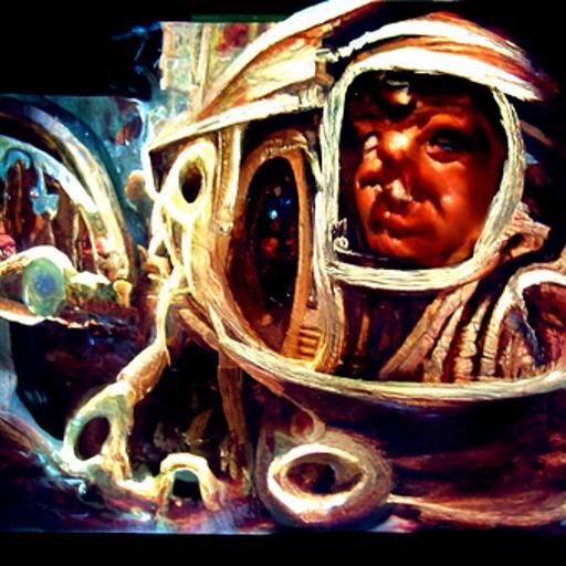 Trippy Space Scene in Vintage Sci-Fi Style