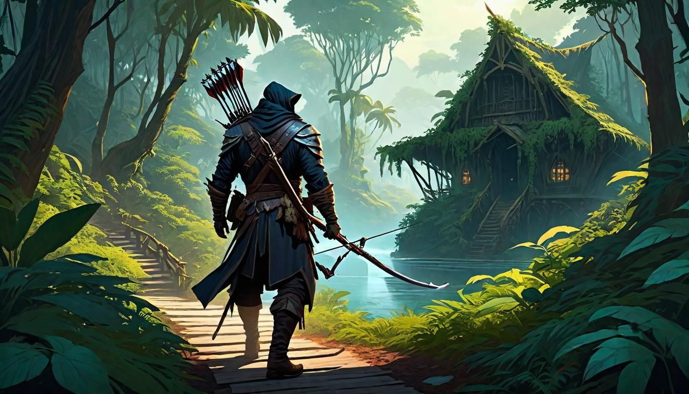 Oafish Highwayman Walks Through Jungle Toward Inn