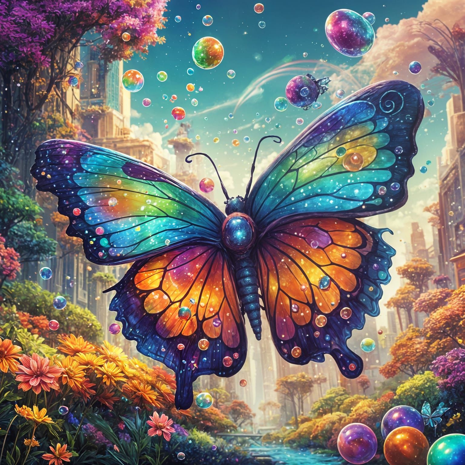 Rainbow Soda Butterfly With Sparkling Bubbles