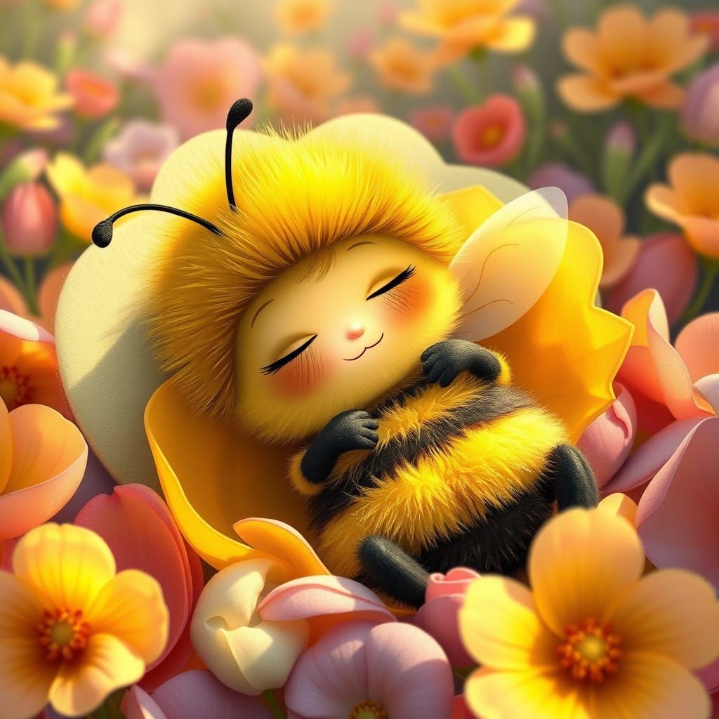 Sleepy Bumblebee in Art Nouveau Style