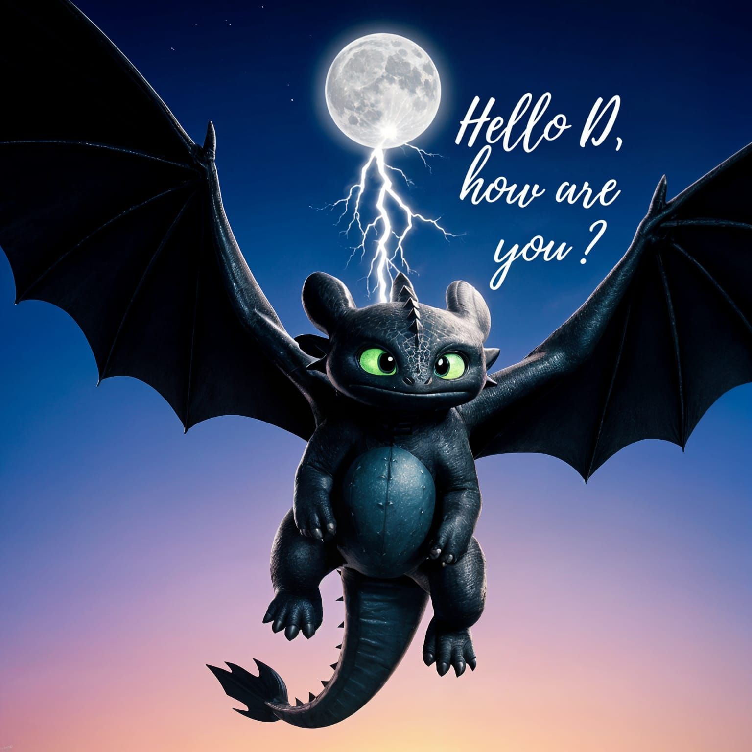 Night Fury Dragon Soars Under Moonlight in Elegant, Whimsica...