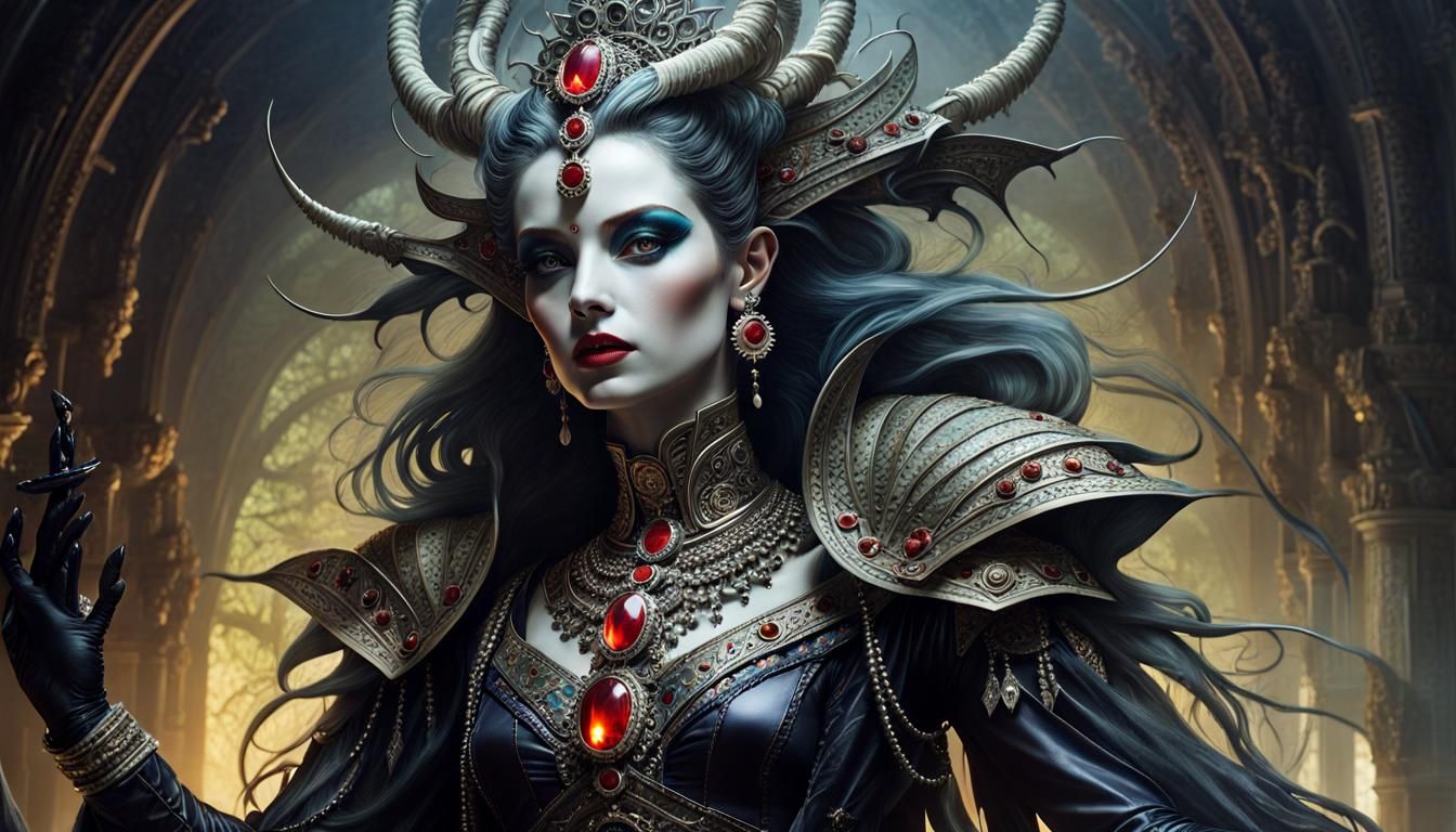 Detailed Vampire Goddess Portrait in Baroque Style