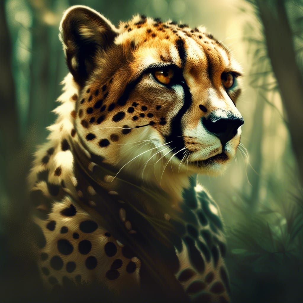 "portrait Cheetah+forest Double exposure forest cheetah : by Bastien Lecouffe Deharme : jeremy mann : andree wallin : de...