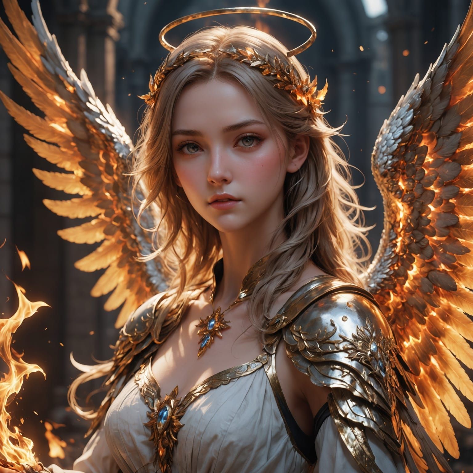 Fiery Angel in Detailed Anime Style