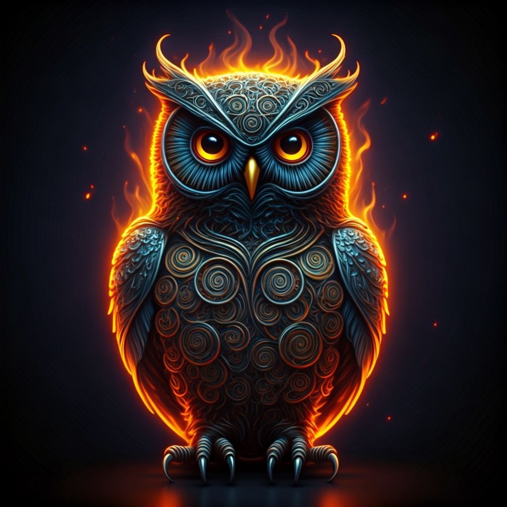 Flaming Owl Wire Sculpture in Futuristic Style