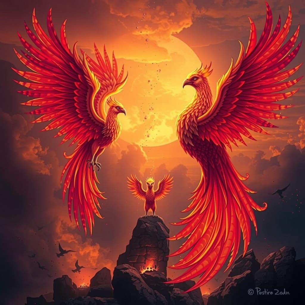 Majestic Phoenix Family in Fantasy Realism