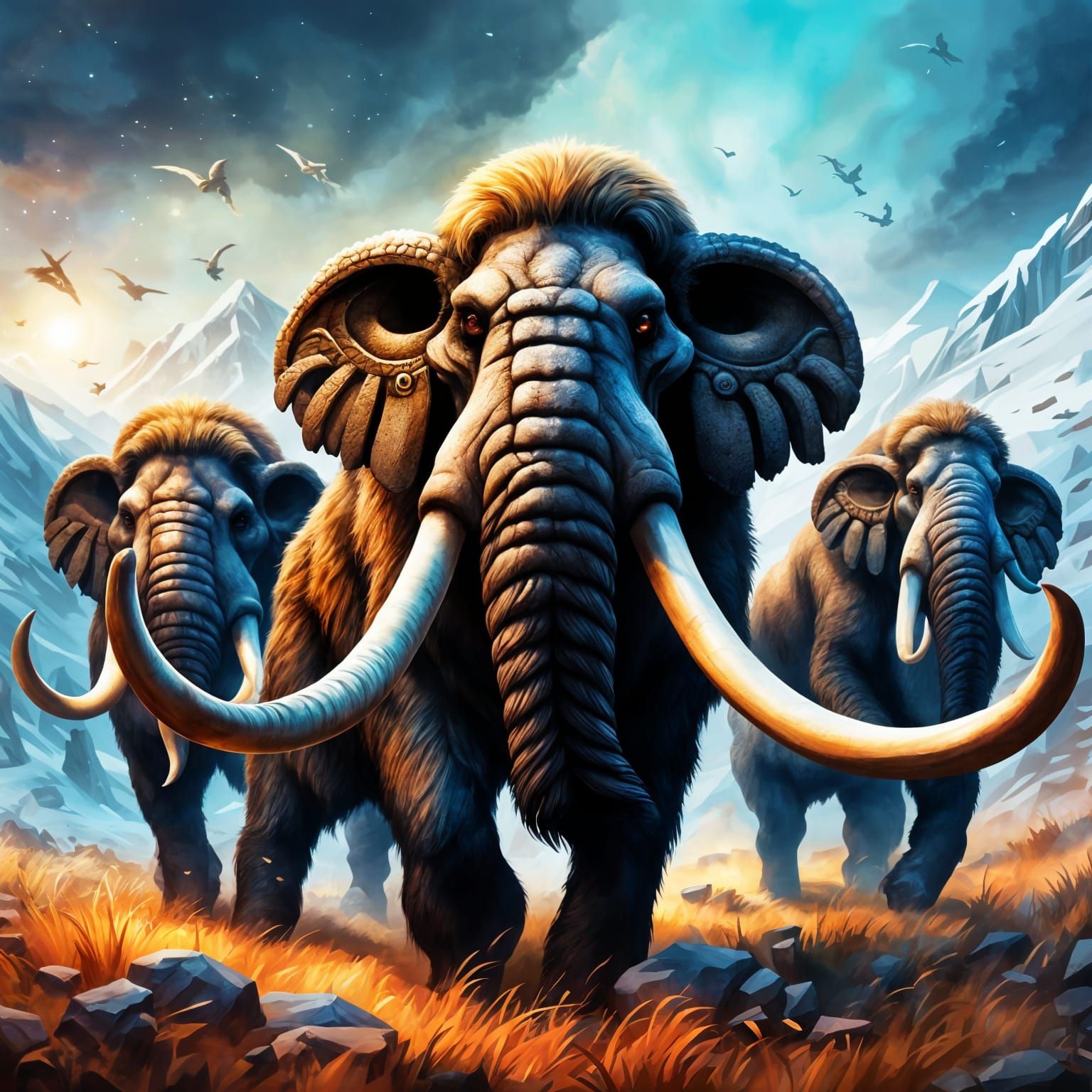 Runic Mammoth Herd in Bone Armor