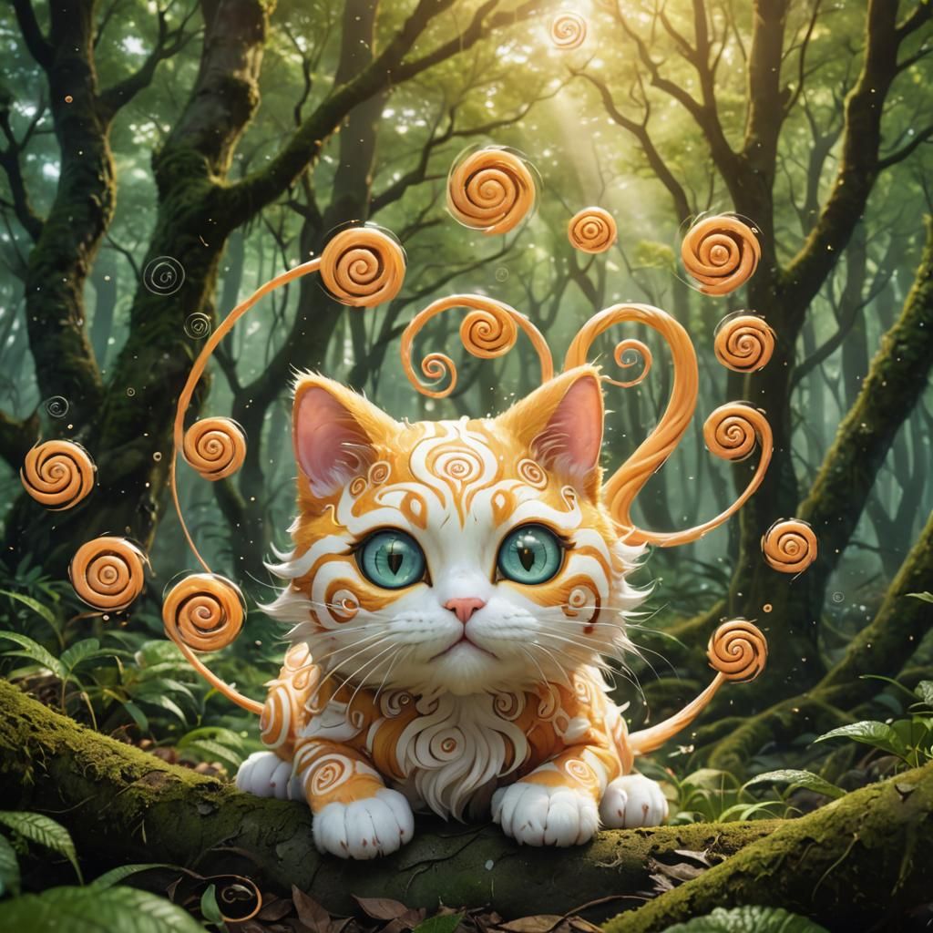 Mystical Uzumaki Kitty in Anime-Inspired Digital Art
