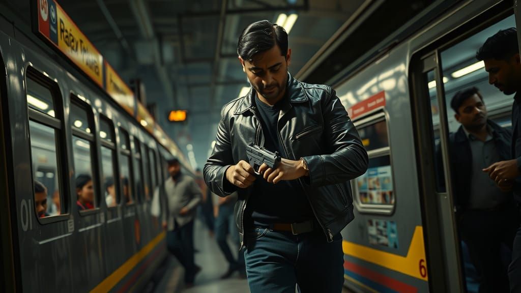 Detective Tracking Suspect in Gritty Film Noir Style