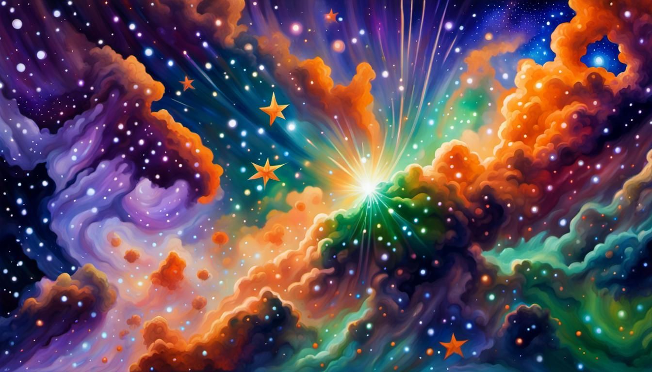 Spectacular Binary Star System in Gouache Style