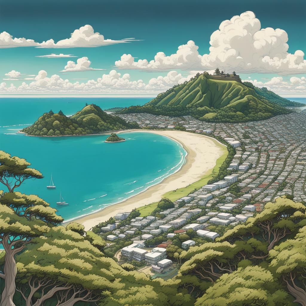 Mount Maunganui in Studio Ghibli Style