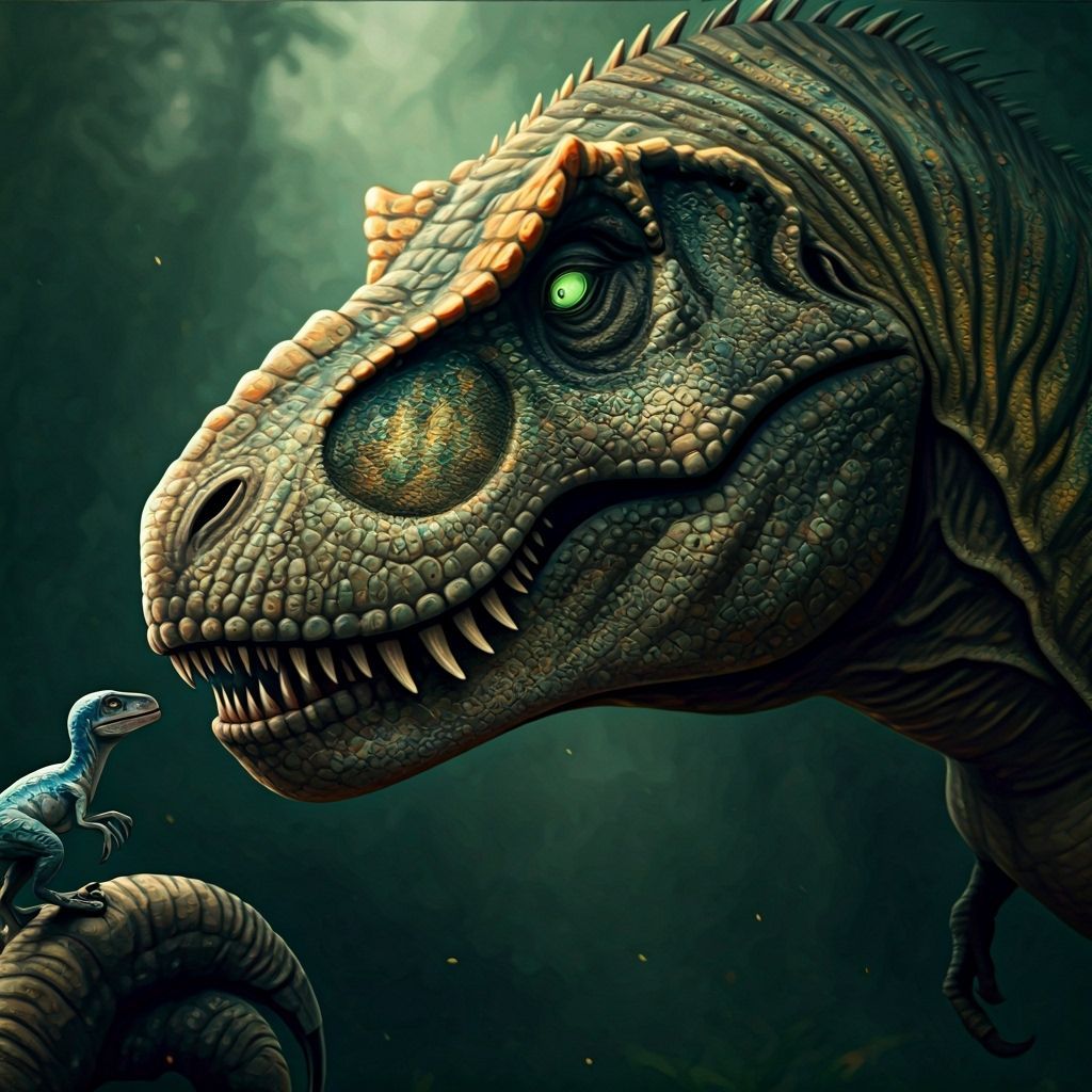 T-Rex Meets Baby Velociraptor