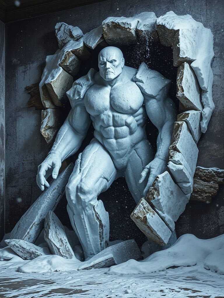 Winter Golem Emerges From Mural in Surreal Digital Painting