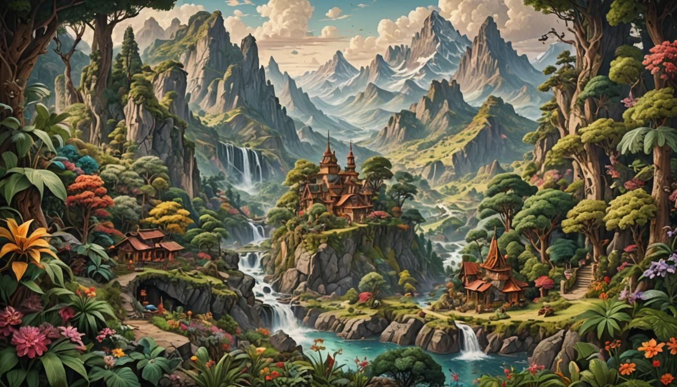 Epic Scenic Landscape in Maximalist Detail