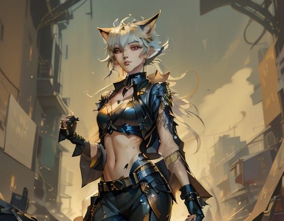 Sultry Fox in City Alley, Inspired by Loish and Syd Mead