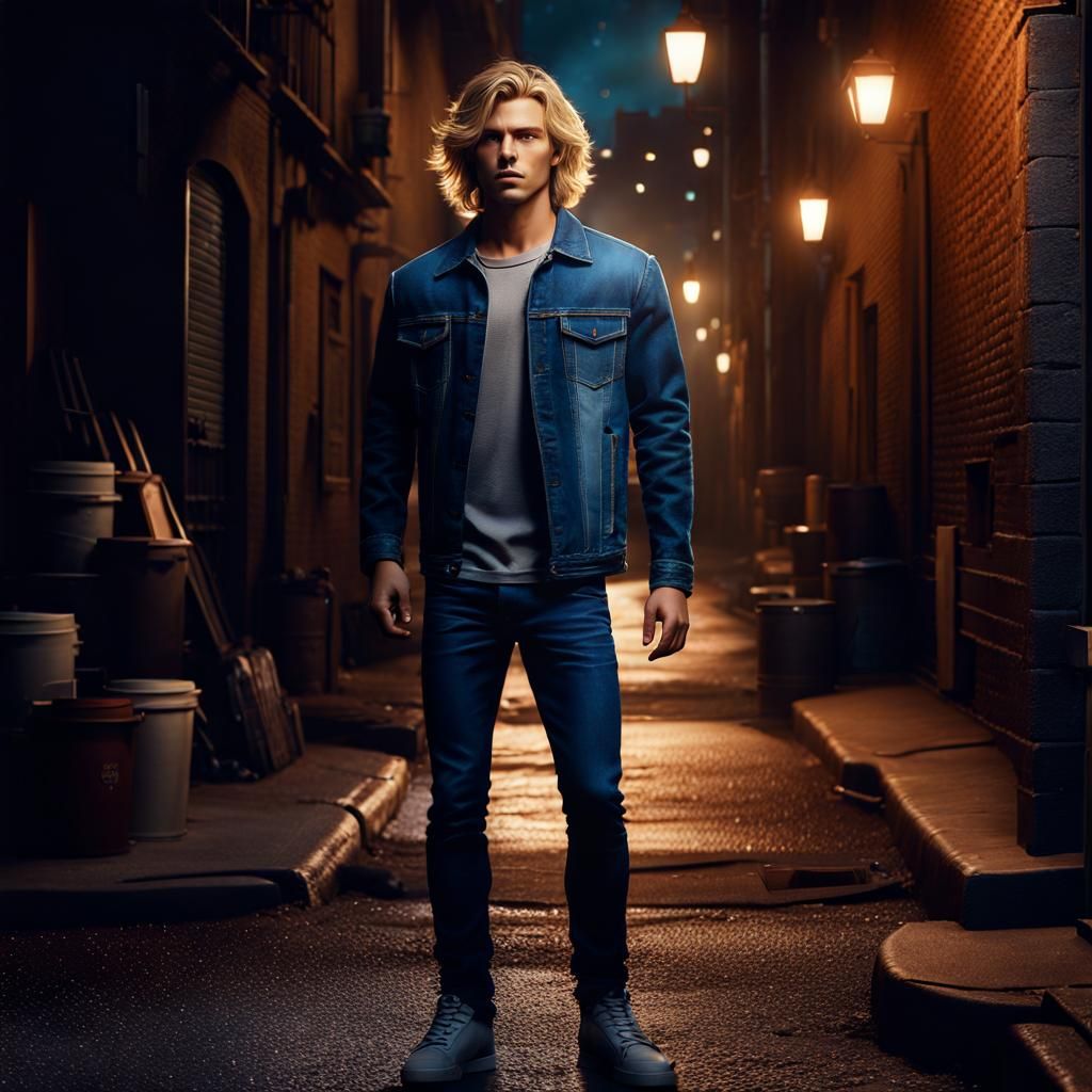 Young Man in Alley: Detailed Matte Painting