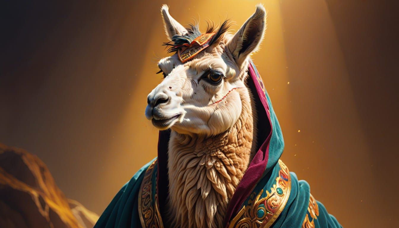 Majestic Llama in Dramatic Cloak: Digital Art