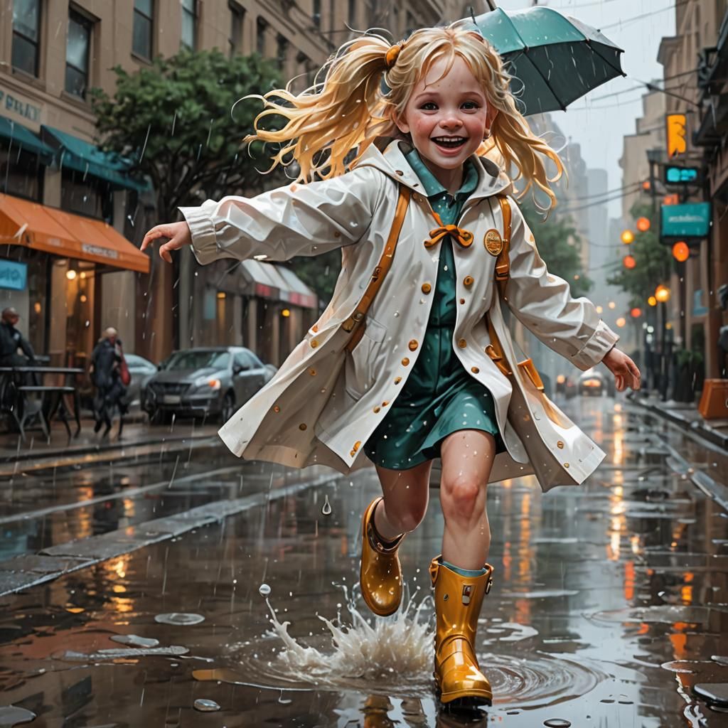 Toddler Girl's Rainy Day Jump: Splash Art