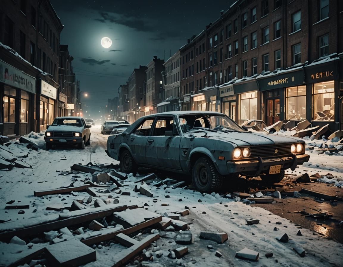 Epic Post-Apocalyptic Winter Scene in Cinematic Film Style