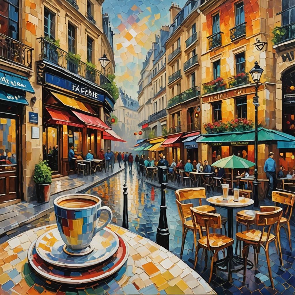 Paris Cafe: Impasto Oil Painting in Expressionist Style