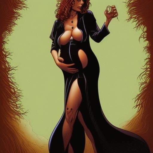 Pregnant Vampire in Comic Book Art Style