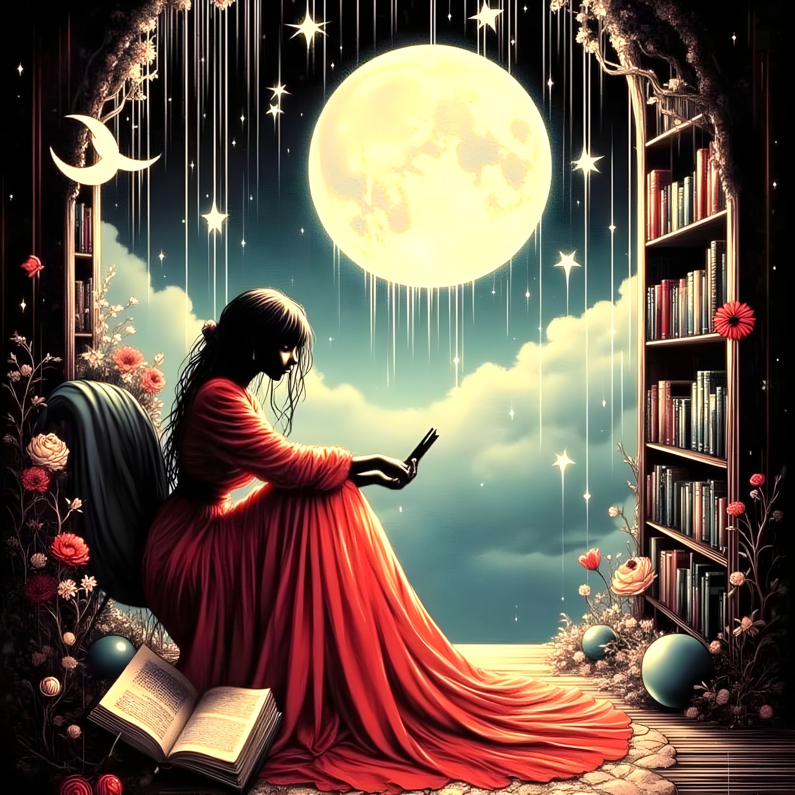 Enchanted Lunar Library: A Whimsical Masterpiece