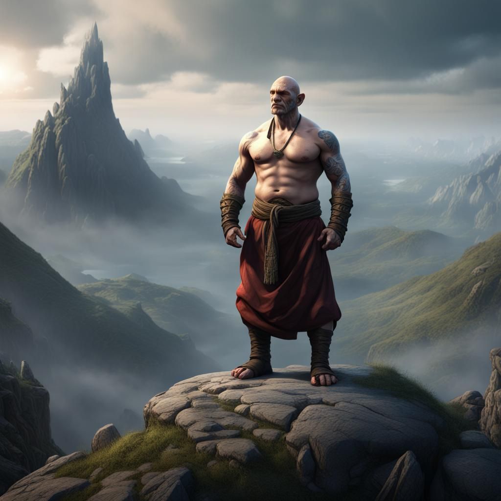 Orc Monk Meditating on Mountain Top