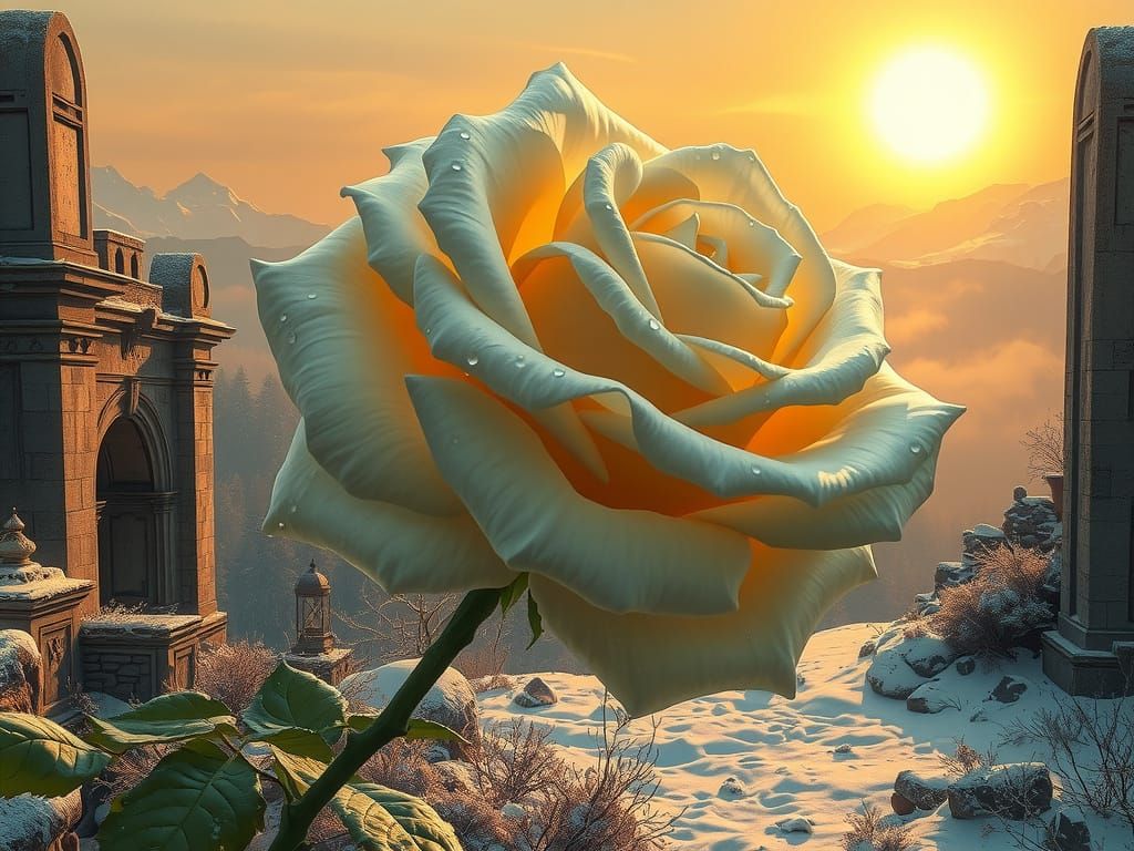Colossal White Rose in a Winter Landscape