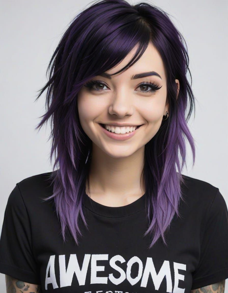 Smiling Emo Girl with Tattoos and Colorful Hair