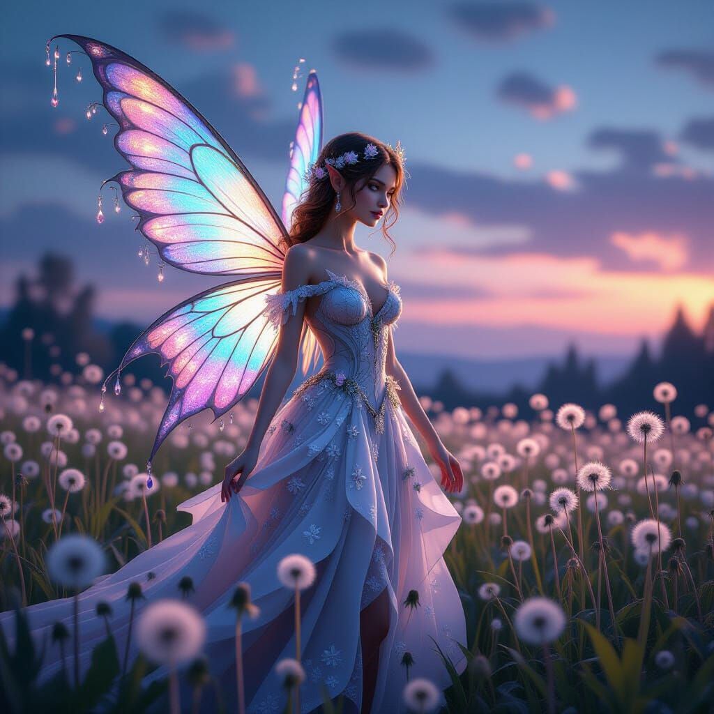 Detailed Fairy in Dandelion Field