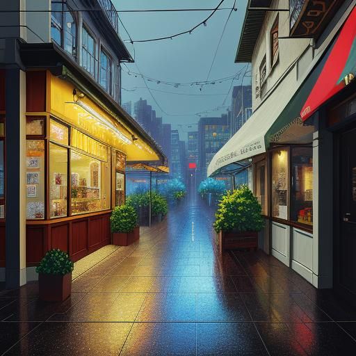 8 bit pixel art, Jack Russell Terrier outside of a coffeeshop on a rainy day, cinematic still, HDR