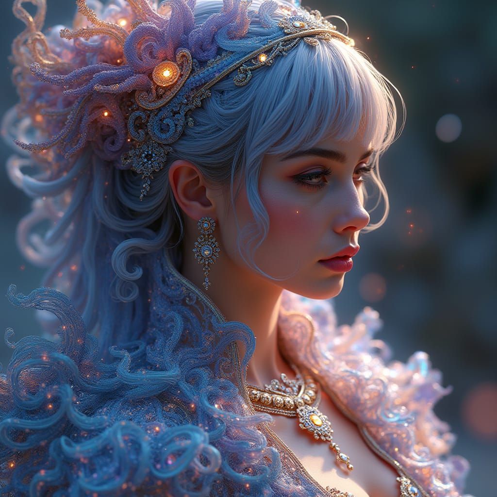 Hyperrealistic Portrait of a Futuristic Goddess in Intricate...