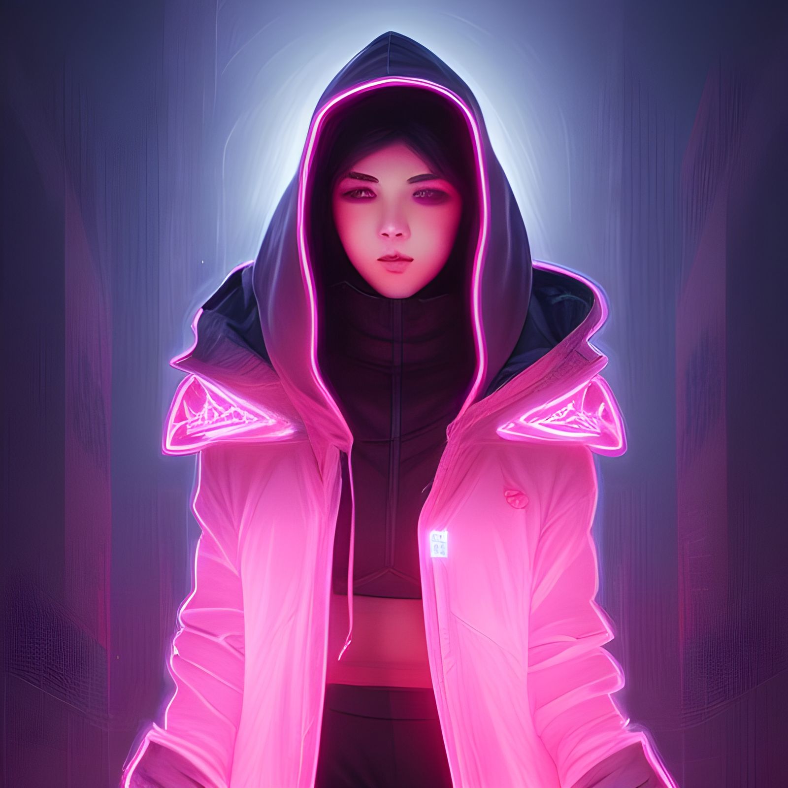 Beautiful Cyber Ninja with Pink Eyes, Digital Art