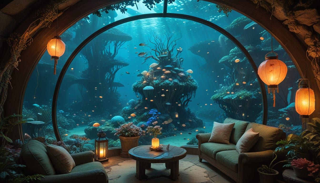 Cozy Rustic Underwater Dwelling in Whimsical Style