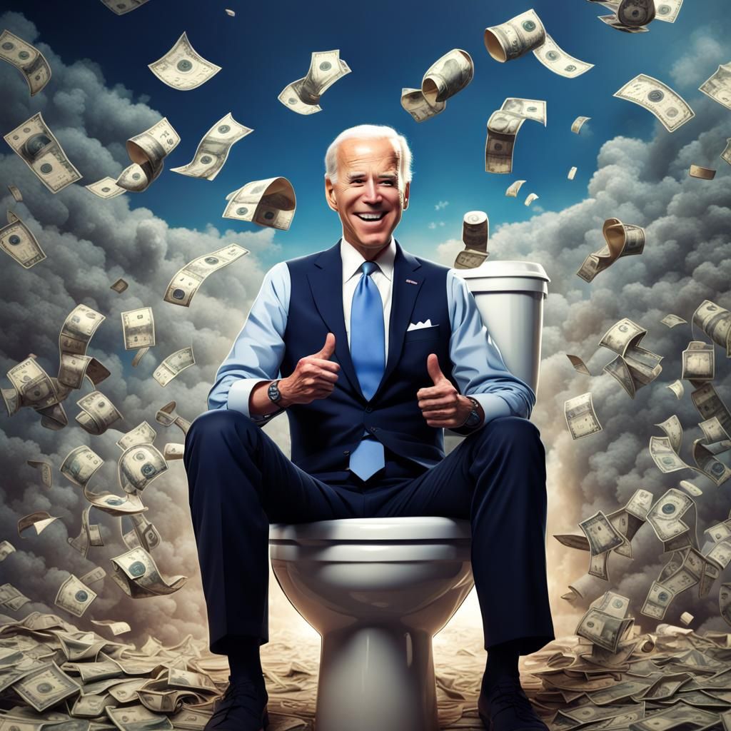 Humorous Image of Joe Biden on Toilet Made of Money
