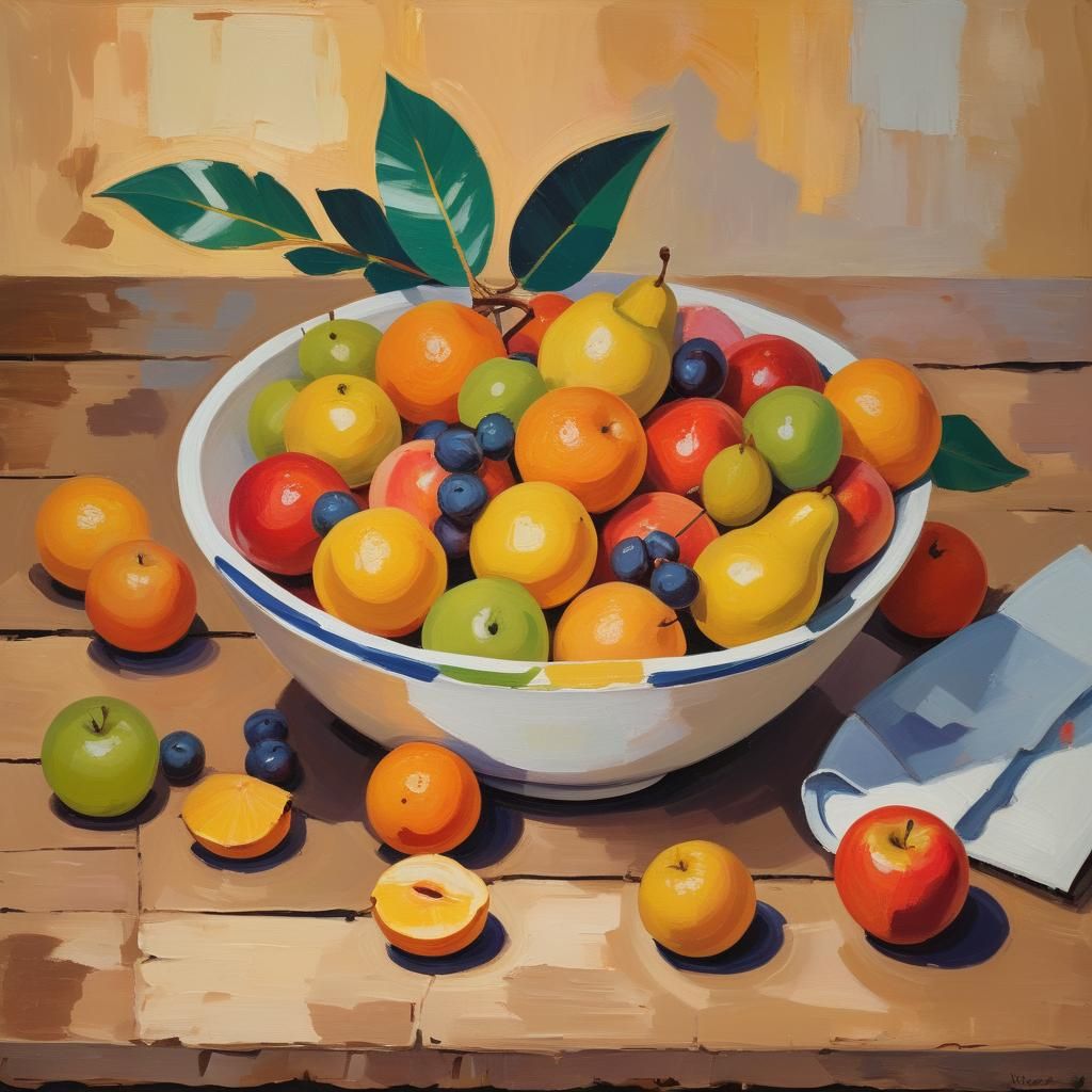 Fruit Still Life in Fauvist Acrylic Painting