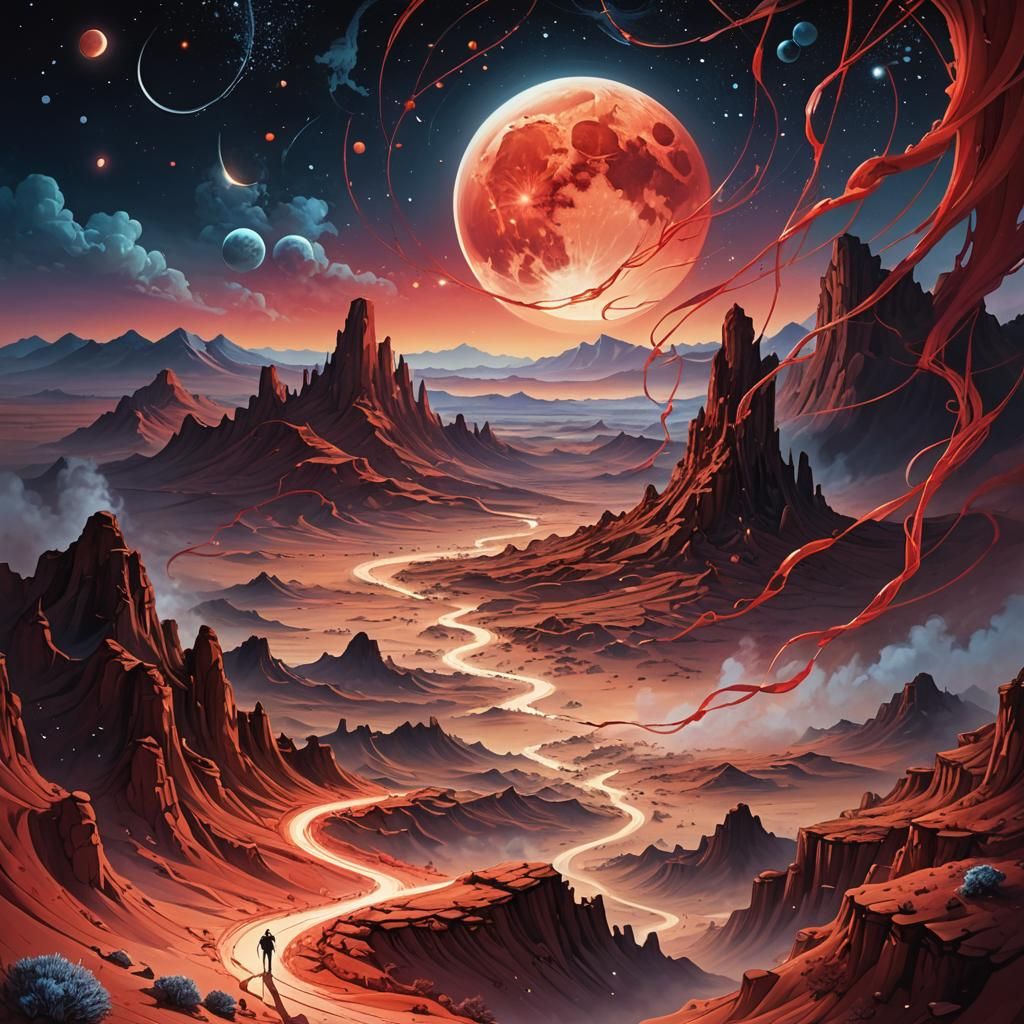 Surreal Desert Dreamscape with Cosmic Strands