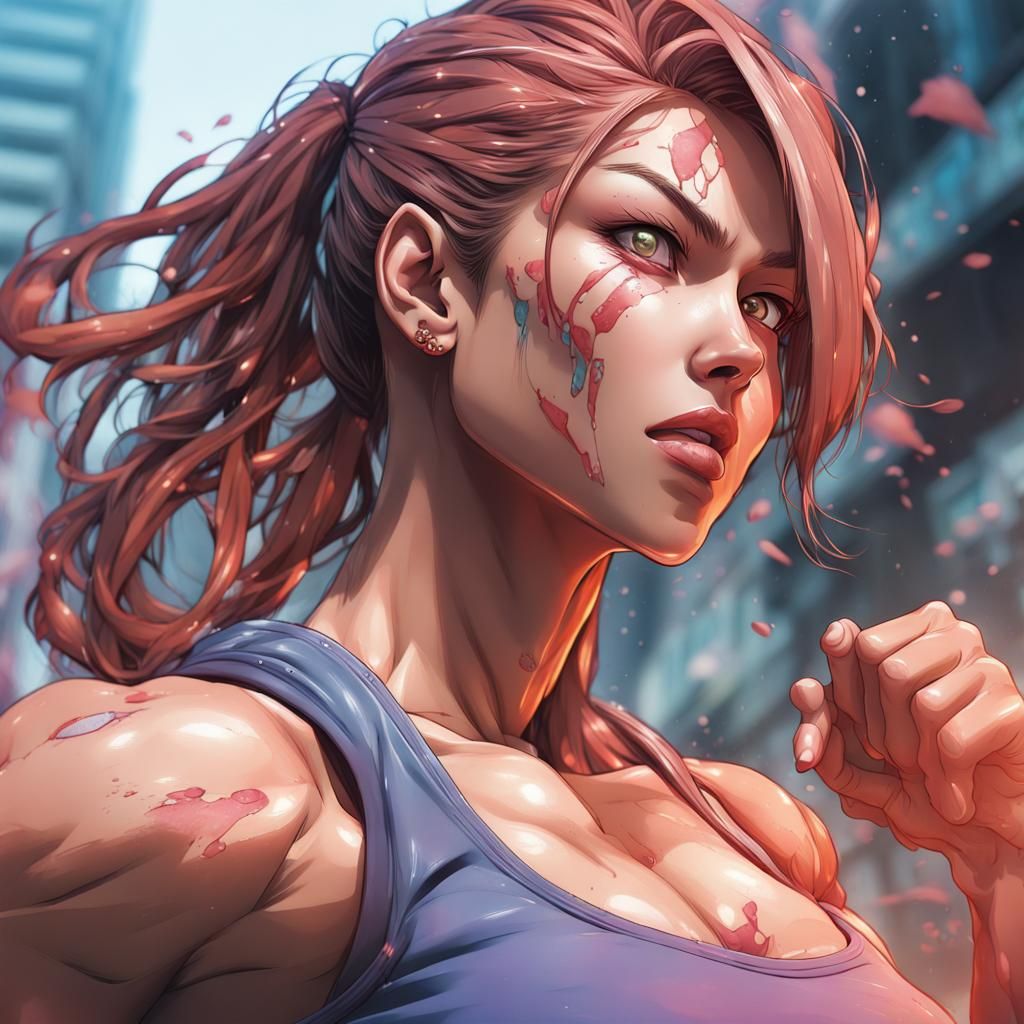 Muscular Woman in Anime Style