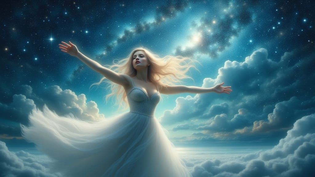 Woman Summons Stars in Dreamy Night Sky