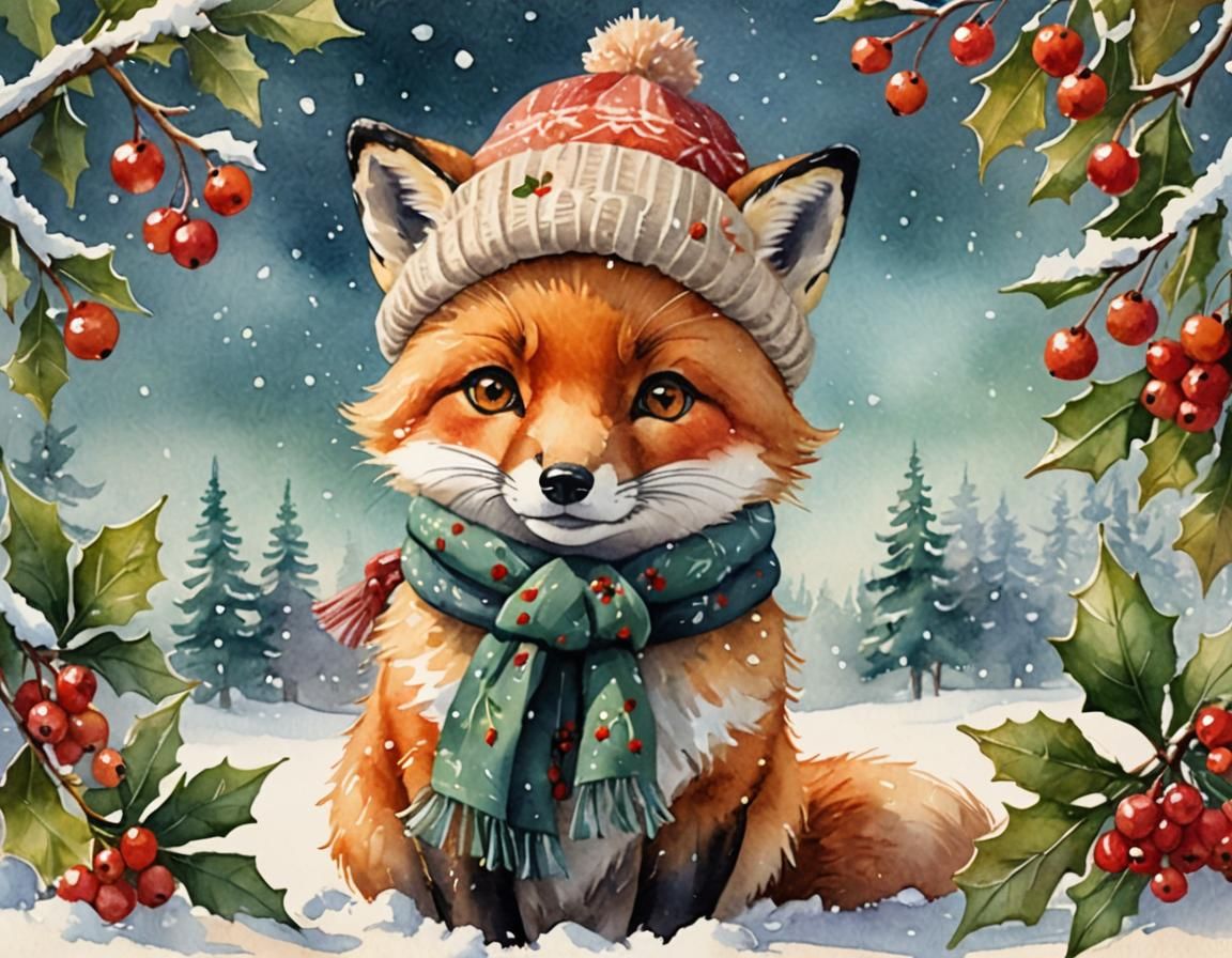 Whimsical Winter Fox in Snowy Wonderland