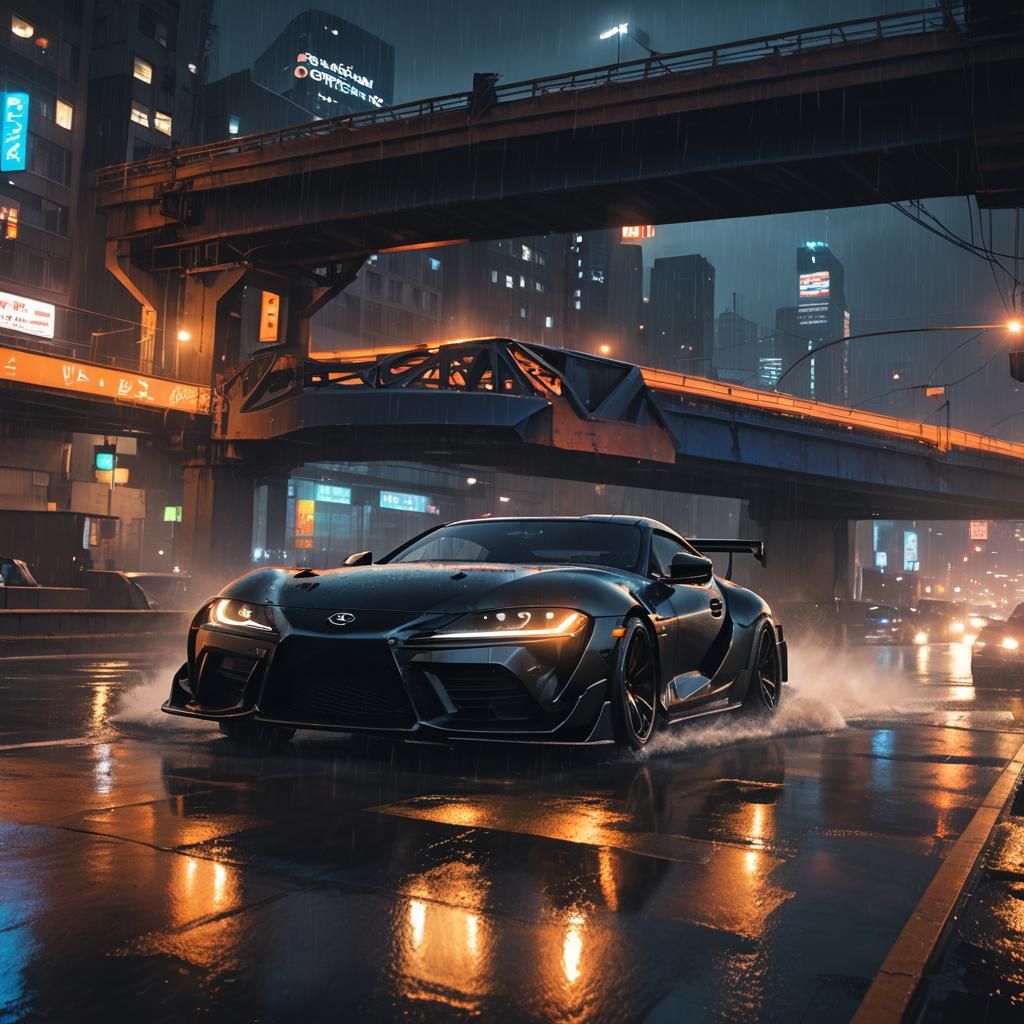 Supra GR Drifting at Night: a Matte Painting