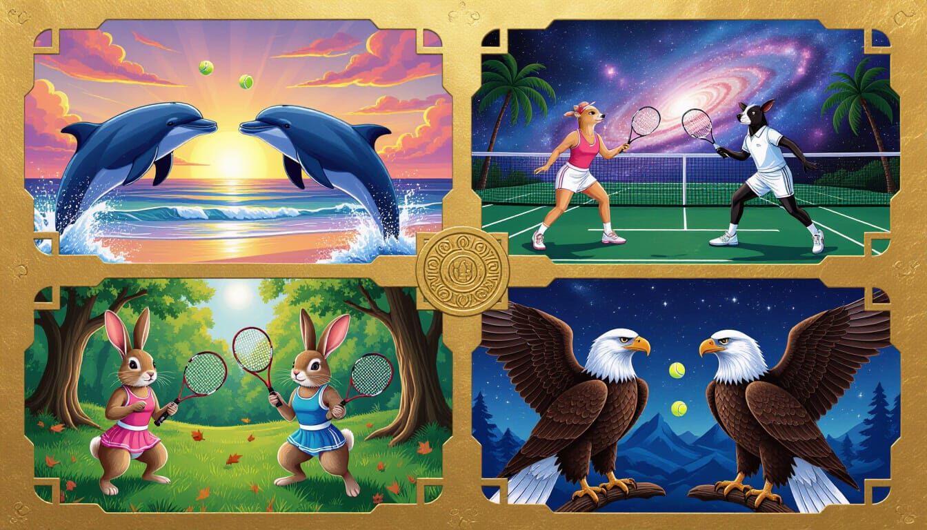 Animals Play Tennis in Art Deco Spaceship