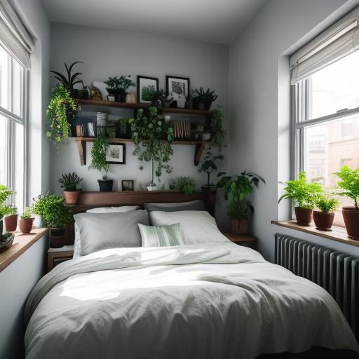 Plant-Decorated Tiny Bedroom in Natural Lighting