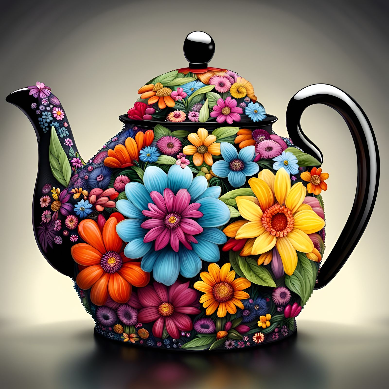 Colorful Flowers Overflowing from Teapot