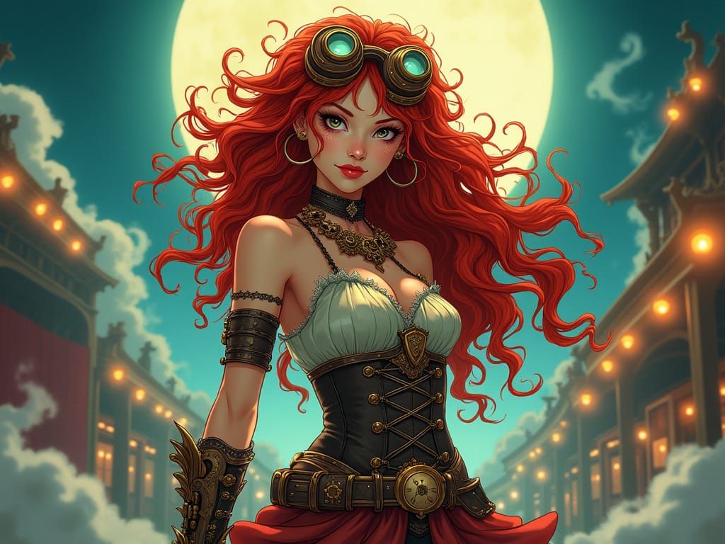 Steampunk Gypsy with Free Spirit in Vibrant Anime Style