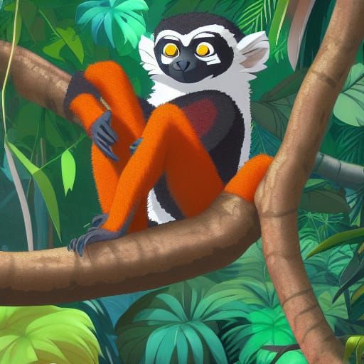 Lemur in Jungle, Ghibli Anime Style