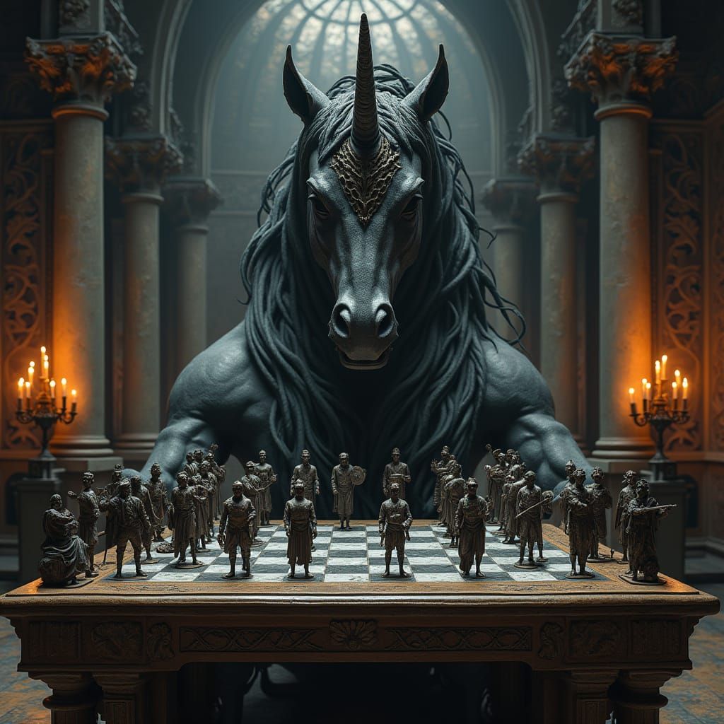 Grim Stone Unicorn Chess Piece in Dark Romantic Style