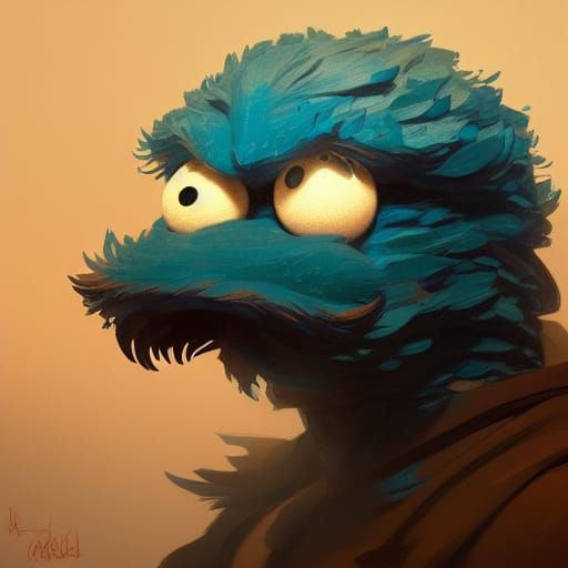 Hyperdetailed Cookie Monster Portrait in Triadic Colors