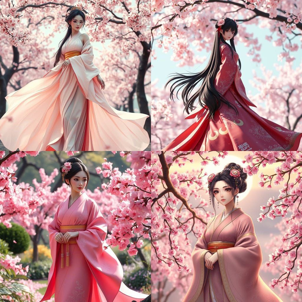 Majestic Cherry Blossom Goddess in Anime Art Style