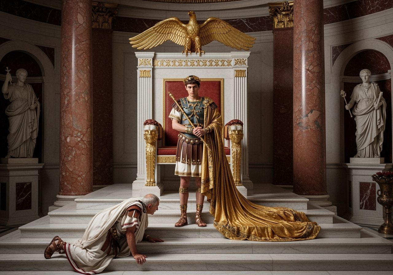 Emperor Nero on Ornate Throne in Lavish Throne Room